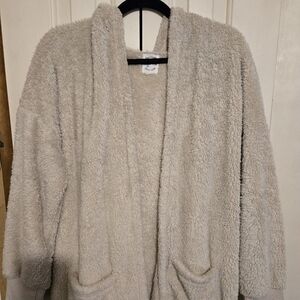 Beige Hippie Rose Faux Fur Cardigan and Sweatpants Set